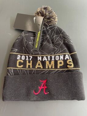 Nike Black Beanie with Red Script A and Gold Accent